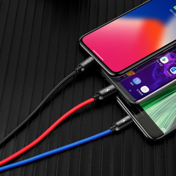 Baseus Three Primary Colors | Nylon 3-i-1 USB til Lightning Micro Type-C 3.5A 30cm-kabel
