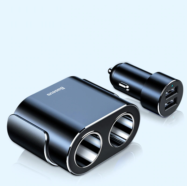 Baseus High Efficiency | Bilader med 2x USB + splitter 2x sigarettenneruttak 80W