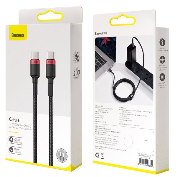 Baseus Cafule | USB-C Type-C Power Delivery 100W Quick Charge 4.0 3.0-kabel 2m