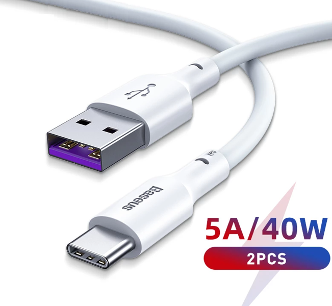 Baseus Simple Wisdom | USB - USB-C-kabel 5A 40W Huawei SCP QC 3.0, 2stk
