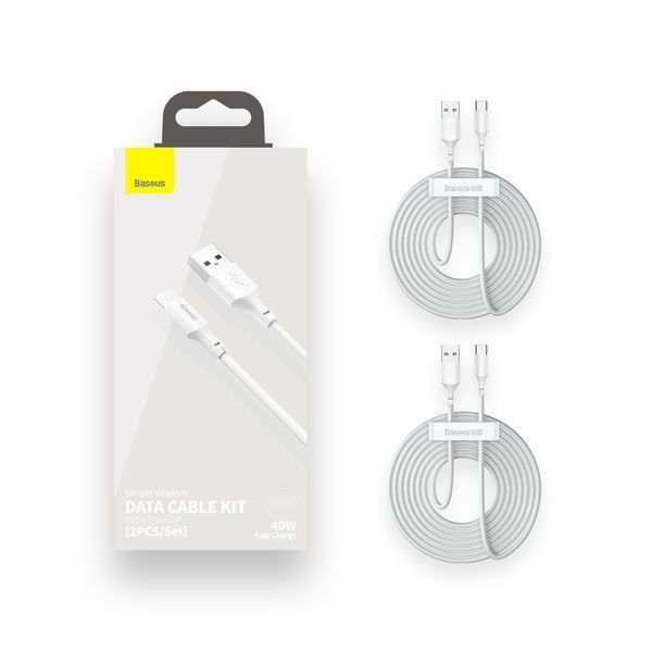 Baseus Simple Wisdom | USB - USB-C-kabel 5A 40W Huawei SCP QC 3.0, 2stk