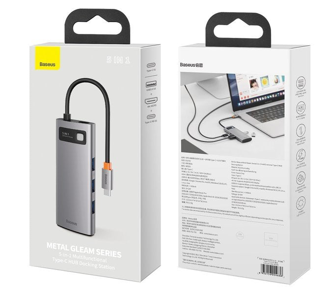 Baseus Metal Gleam Series | USB-C - HDMI 4K 3x USB3.0 USB-C PD 100W HUB adapter CAHUB-CX0G