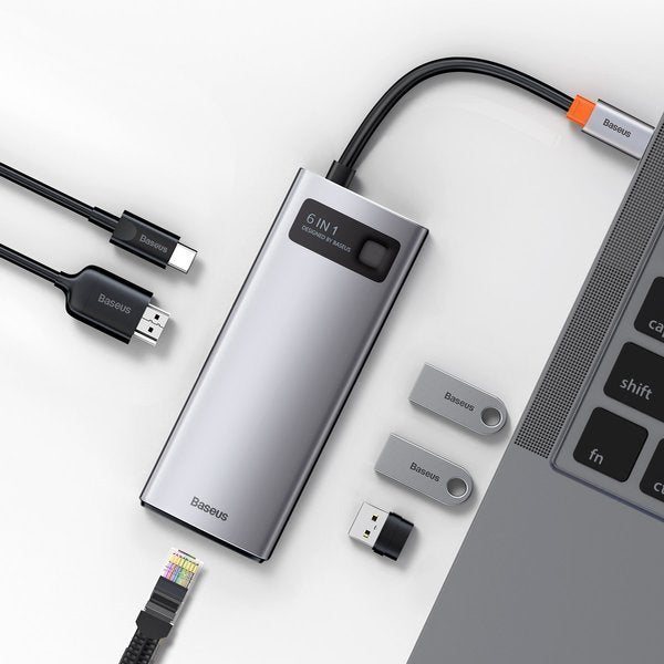 Baseus Metal Gleam Series 6-in-1 | USB-C - HDMI 4K 3x USB3.0 USB-C RJ45 PD 100W HUB adapter
