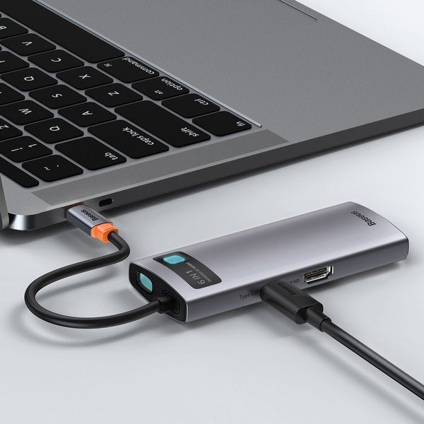 Baseus Metal Gleam Series 6-in-1 | USB-C - HDMI 4K 3x USB3.0 USB-C RJ45 PD 100W HUB adapter