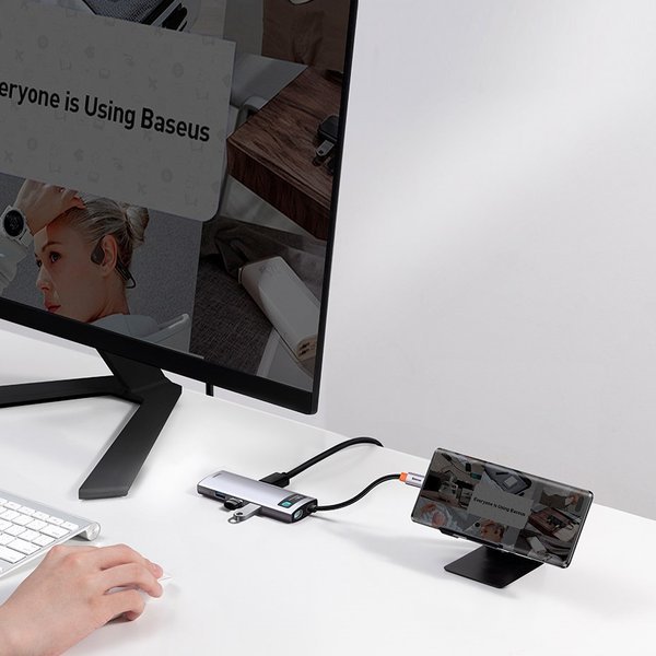 Baseus Metal Gleam Series 6-in-1 | USB-C - HDMI 4K 3x USB3.0 USB-C RJ45 PD 100W HUB adapter