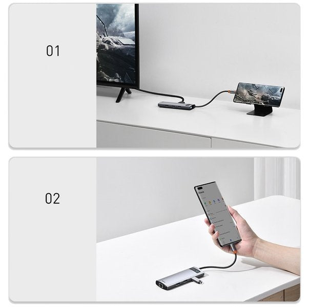 Baseus Metal Gleam Series 6-in-1 | USB-C - HDMI 4K 3x USB3.0 USB-C RJ45 PD 100W HUB adapter