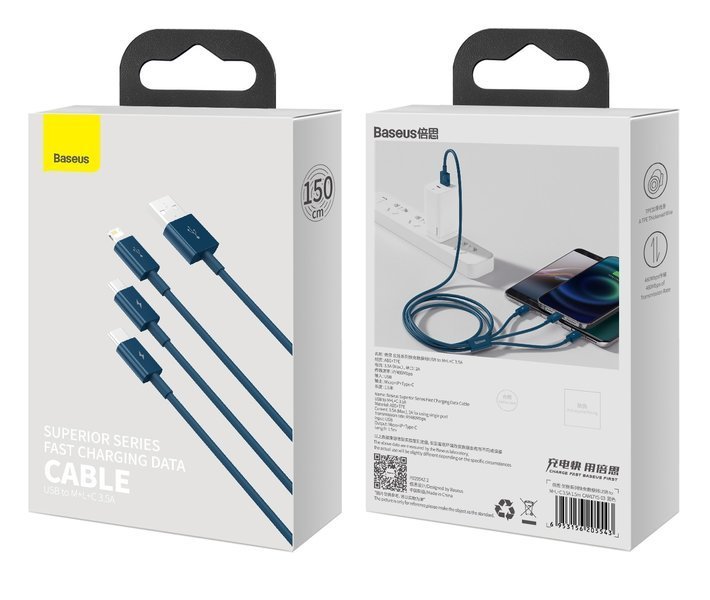 Baseus Superior | Kabel 3-i-1 USB - USB-C Micro Lightning 3,5A