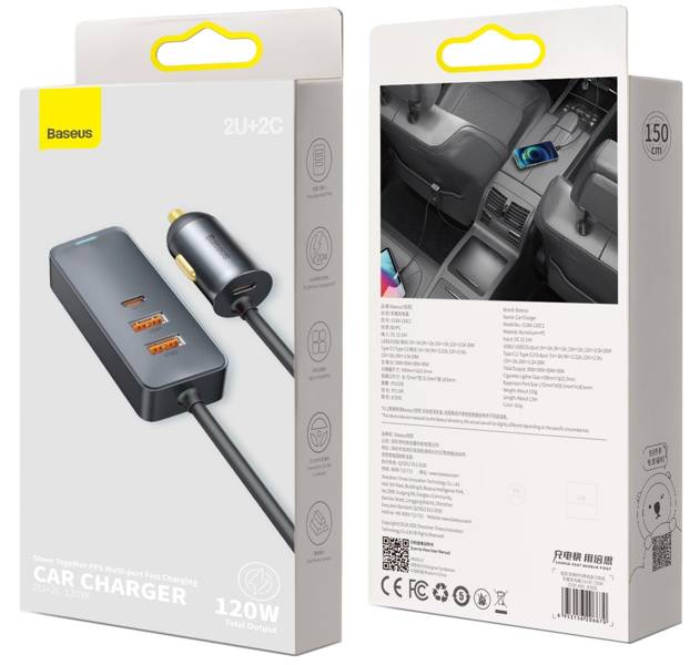 Baseus Share Together PPS | Bilader med 2x USB-A + 2x Type-C splitter 120W