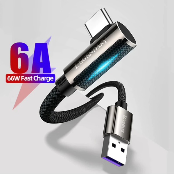 Baseus Legend | Vinklet USB - Type-C kabel 66W 6A for Huawei Xiaomi Honor 2m