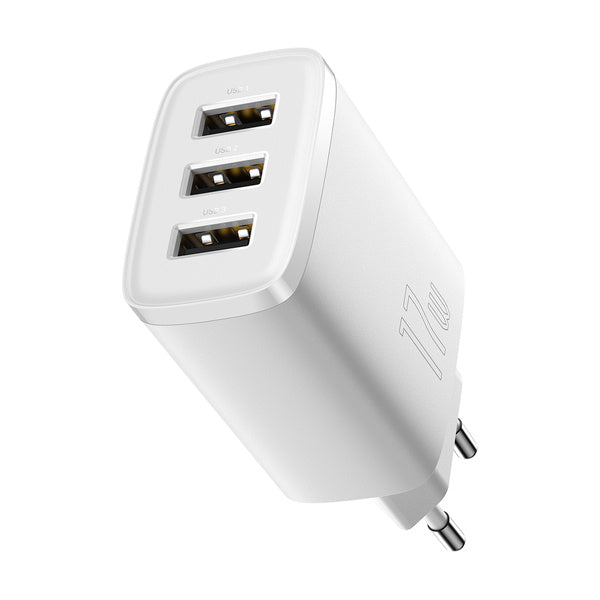 Baseus Compact | Vegglader med 3x USB-A 17W