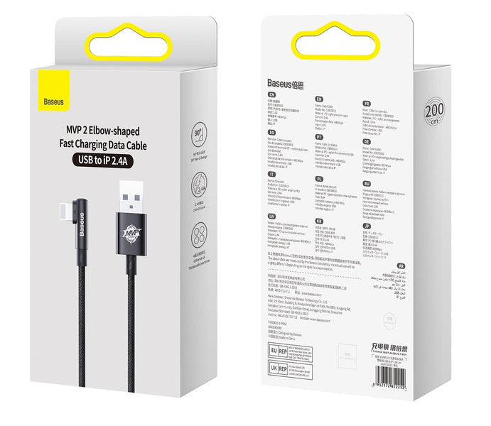 Baseus MVP 2 | Vinkelkabel USB-A - Lightning for iPhone iPad Airpods 2.4A 2m