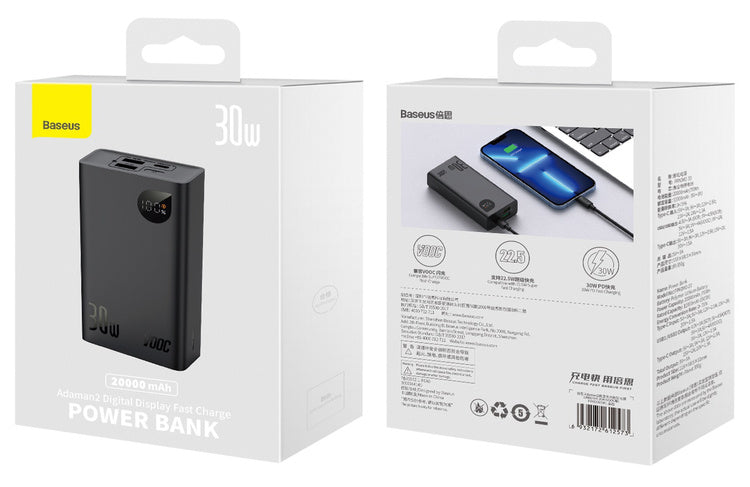 Baseus Adaman2 | Powerbank på 20000mAh med 3x USB USB-C PD AFC SUPERVOOC 30W Overseas Edition