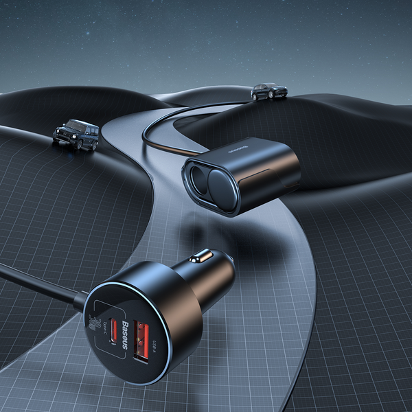 Baseus High Efficiency Pro | Bilkraftig lader, 30W USB-A USB-C + to sigarettenneruttak