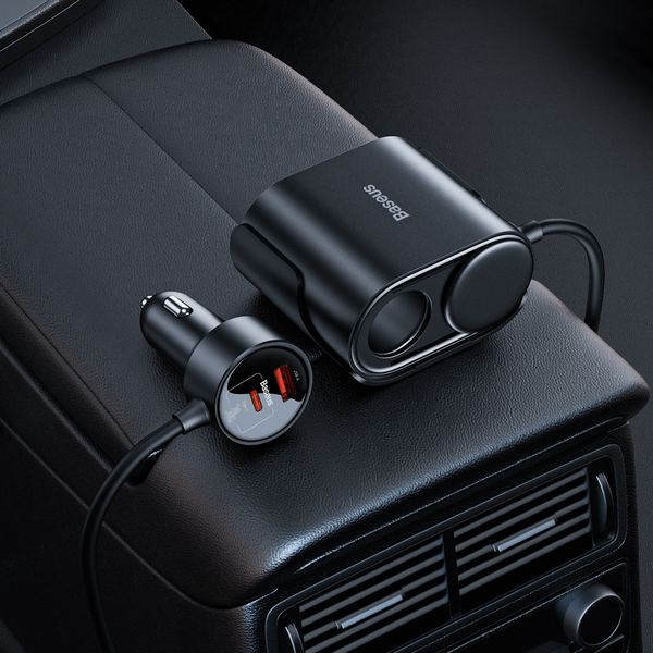 Baseus High Efficiency Pro | Bilkraftig lader, 30W USB-A USB-C + to sigarettenneruttak
