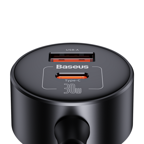 Baseus High Efficiency Pro | Bilkraftig lader, 30W USB-A USB-C + to sigarettenneruttak