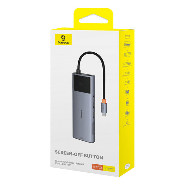 Baseus Metal Gleam II 10w1 | HUB-adapter, 10-i-1 USB-C til HDMI, RJ45, lyd, USB3.2, 2x USB2.0, SD/TF, USB-C 100W