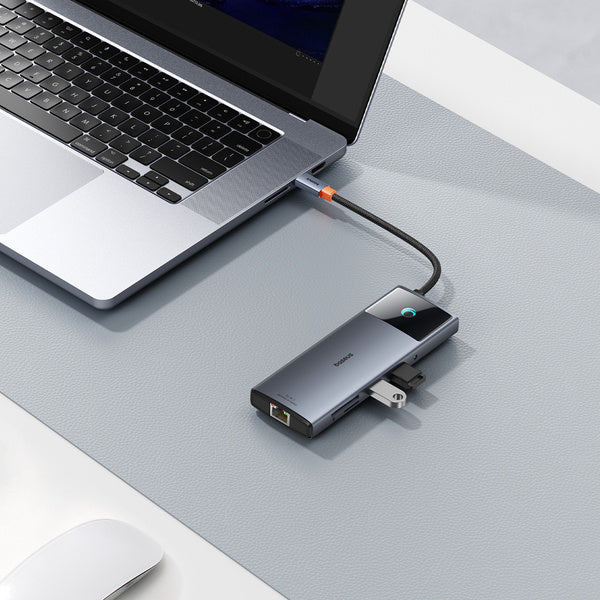 Baseus Metal Gleam II 10w1 | HUB-adapter, 10-i-1 USB-C til HDMI, RJ45, lyd, USB3.2, 2x USB2.0, SD/TF, USB-C 100W