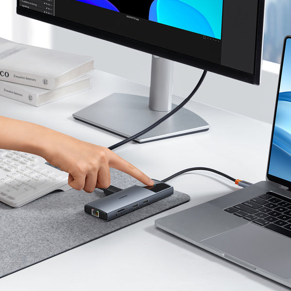 Baseus Metal Gleam II 10w1 | HUB-adapter, 10-i-1 USB-C til HDMI, RJ45, lyd, USB3.2, 2x USB2.0, SD/TF, USB-C 100W