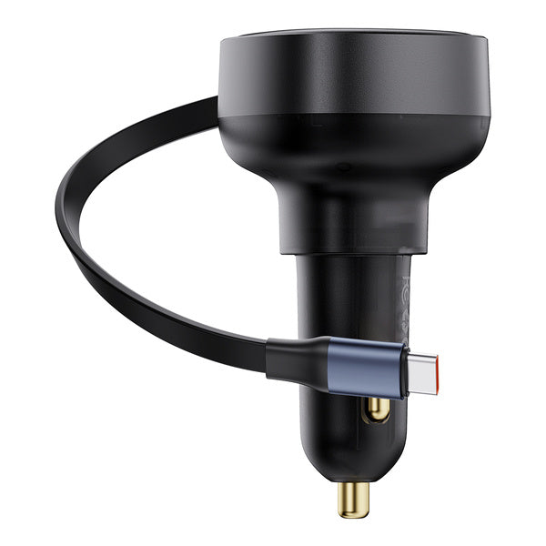 Baseus Enjoyment Retractable Pro | Bilkraftig lader med USB-C-kabel og Typ-C QC PD AFC, 60W