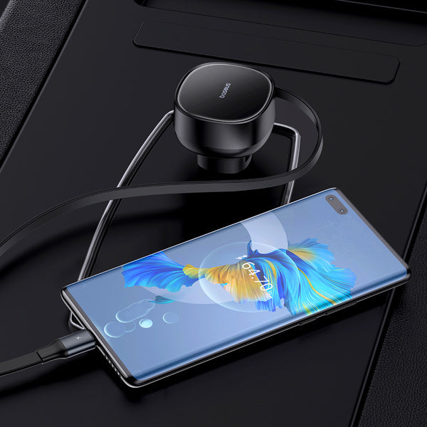 Baseus Enjoyment Retractable Pro | Bilkraftig lader med USB-C-kabel og Typ-C QC PD AFC, 60W
