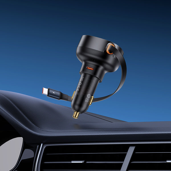 Baseus Enjoyment Retractable Pro | Bilkraftig lader med USB-C-kabel og Typ-C QC PD AFC, 60W