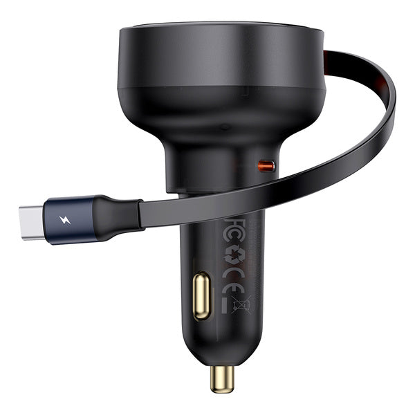 Baseus Enjoyment Retractable Pro | Bilkraftig lader med USB-C-kabel og Typ-C QC PD AFC, 60W