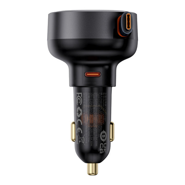 Baseus Enjoyment Retractable Pro | Bilkraftig lader med USB-C-kabel og Typ-C QC PD AFC, 60W