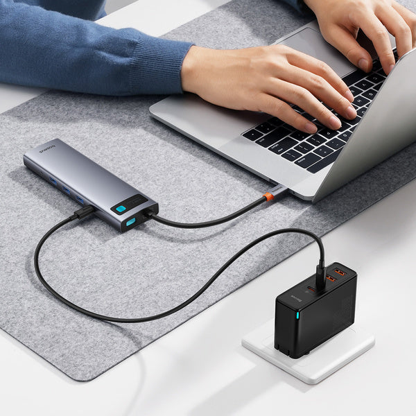 Baseus Metal Gleam 11w1 | HUB-adapter 11-i-1 USB-C til HDMI, VGA, RJ45, 3x USB 3.0, USB 2.0, SD/TF, USB-C 100W PD, 3.5mm lyd
