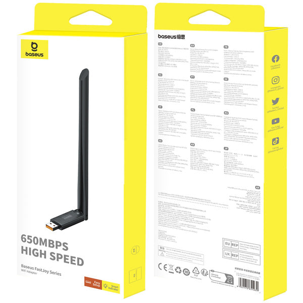 Baseus FastJoy WiFi | Trådløs USB WiFi-nettverksadapter til ekstern datamaskin eller bærbar PC 2.4 GHz 650 Mbps
