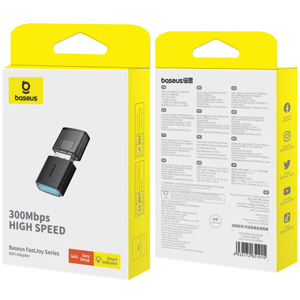 Baseus FastJoy WiFi | Trådløs USB WiFi-nettverksadapter til ekstern datamaskin eller bærbar PC 2.4 GHz 300 Mbps
