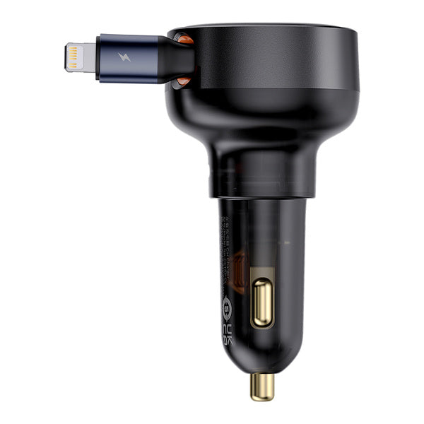 Baseus Enjoyment Retractable Pro | Bilkabel lader med Lightning-kabel og Type-C-port QC PD AFC 55W