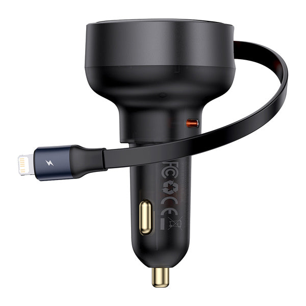 Baseus Enjoyment Retractable Pro | Bilkabel lader med Lightning-kabel og Type-C-port QC PD AFC 55W