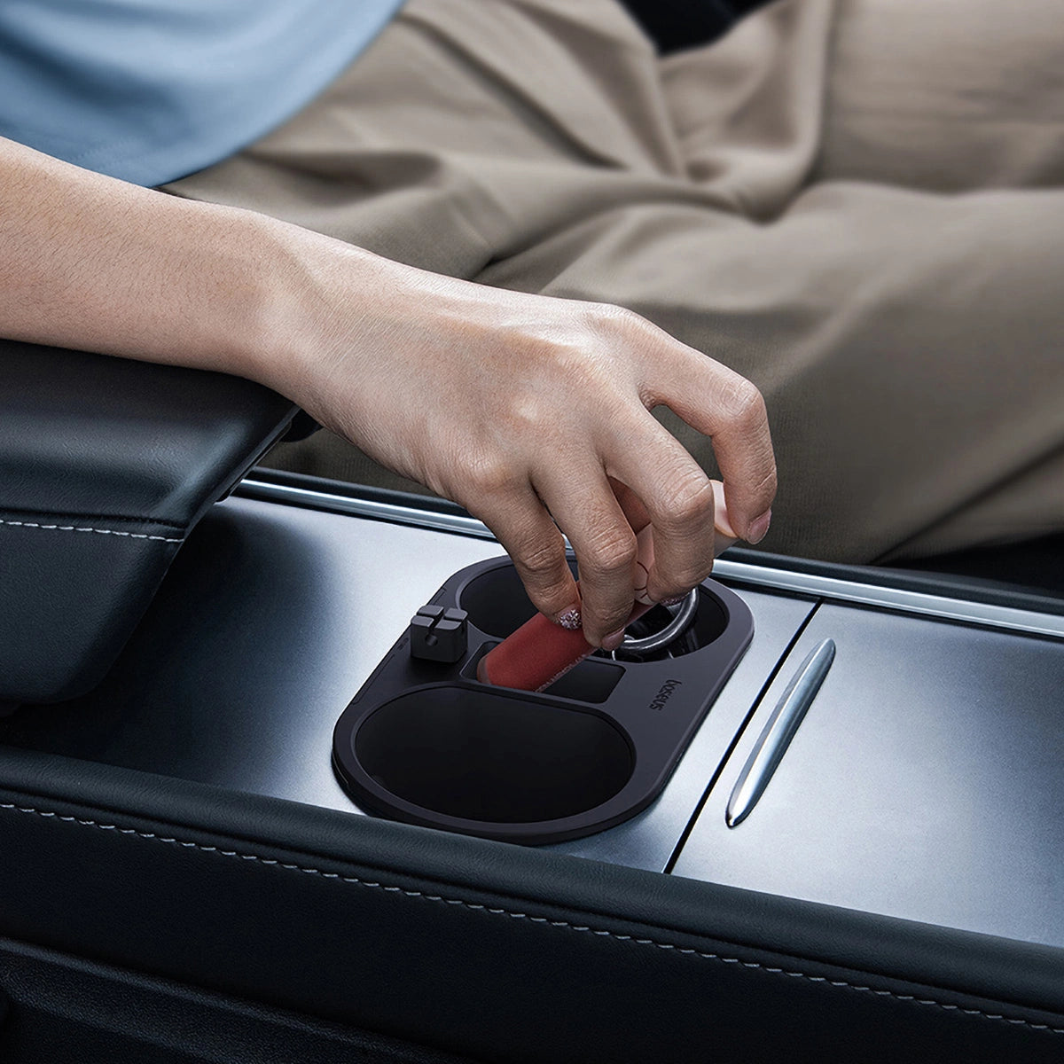 Kopphållarinsats Tesla Model 3 2020 - 2023 / Tesla Model Y 2020 -> │ Svart Baseus T-Space Series Cup Holder för Tesla Twilight Black