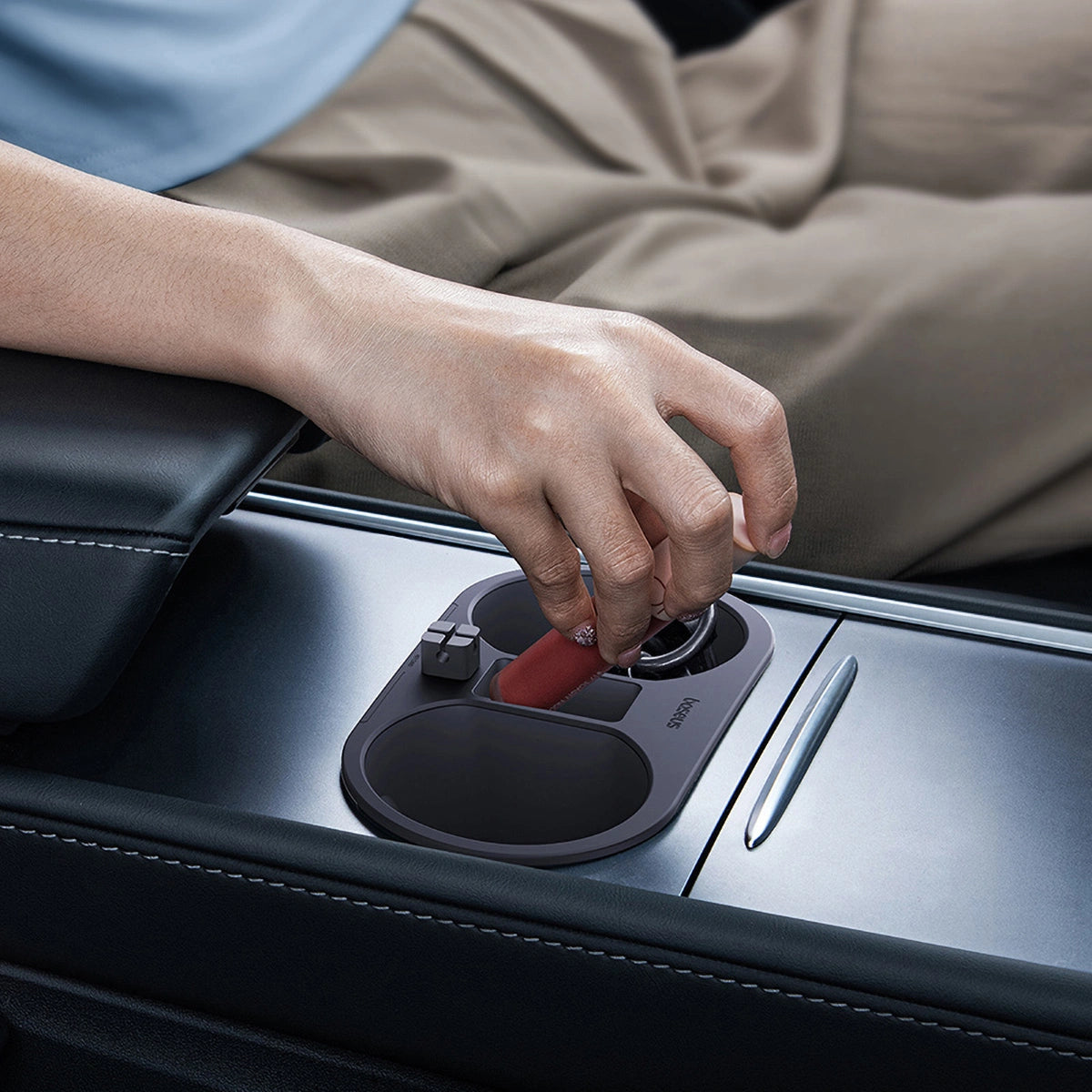 Kopphållarinsats Tesla Model 3 2020 - 2023 / Tesla Model Y 2020 -> │ Grå Baseus T-Space Series Cup Holder för Tesla Twilight Grey