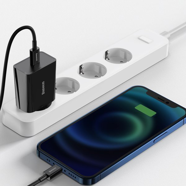 Baseus Speed Min White | Vegglader USB-C 20W Power Delivery QC 3.0 Svart